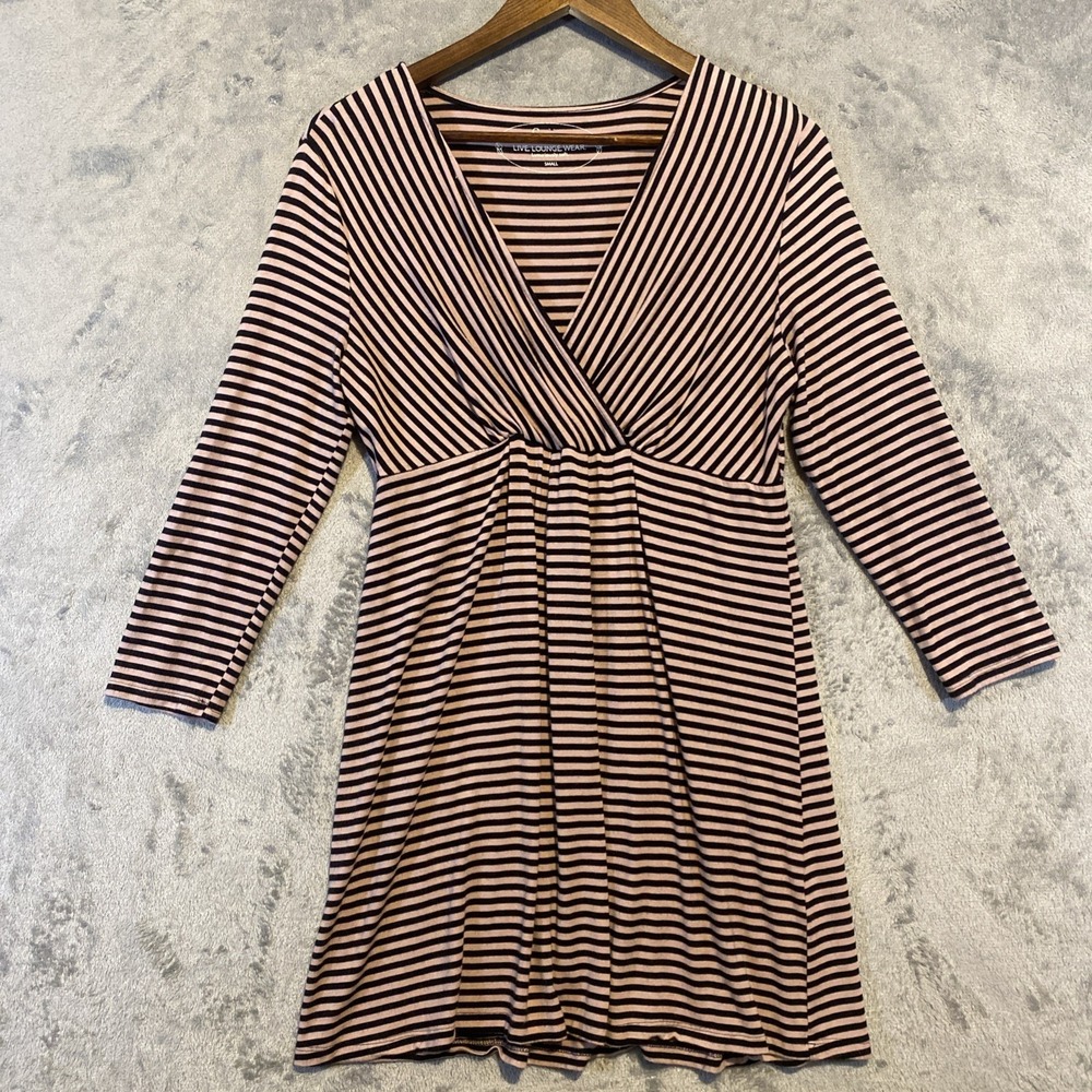 Soma Top Womens‎ Sz S Pink Black Stripe V-Neck Babydoll Tunic Soft Loungewear